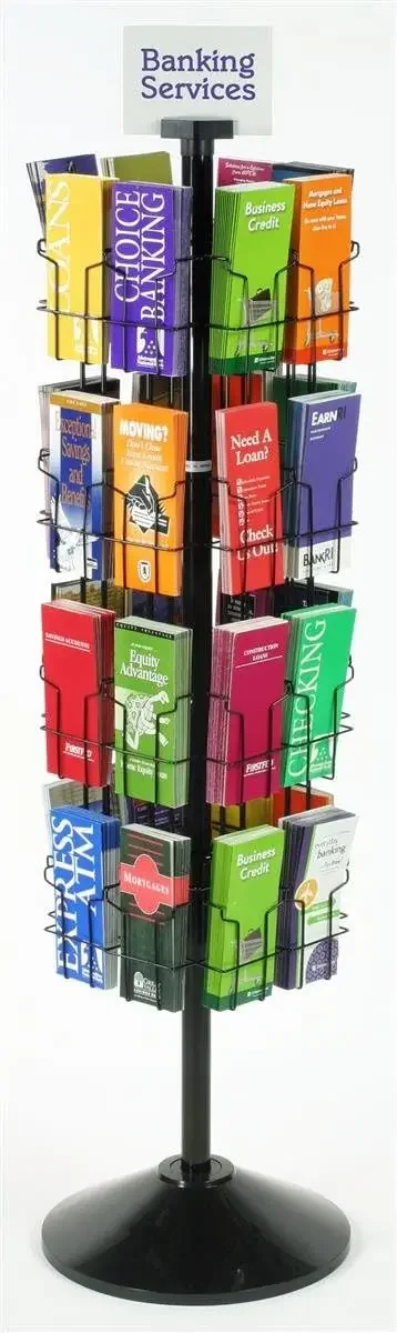 Black Wire Rotating Display Rack with 32 Pockets for 4 x 9 Brochures, 57 