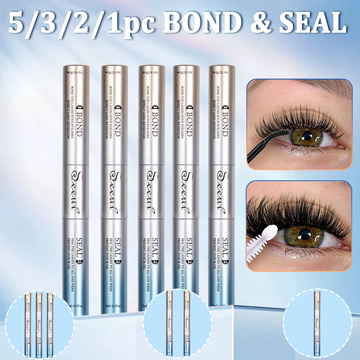 Wimpernkleber Bond and Seal, langanhaltend, starker Halt, wasserdicht, 2-in-1 Cluster-Wimpernkleber für DIY-Wimpernverlängerungen – Detail 1