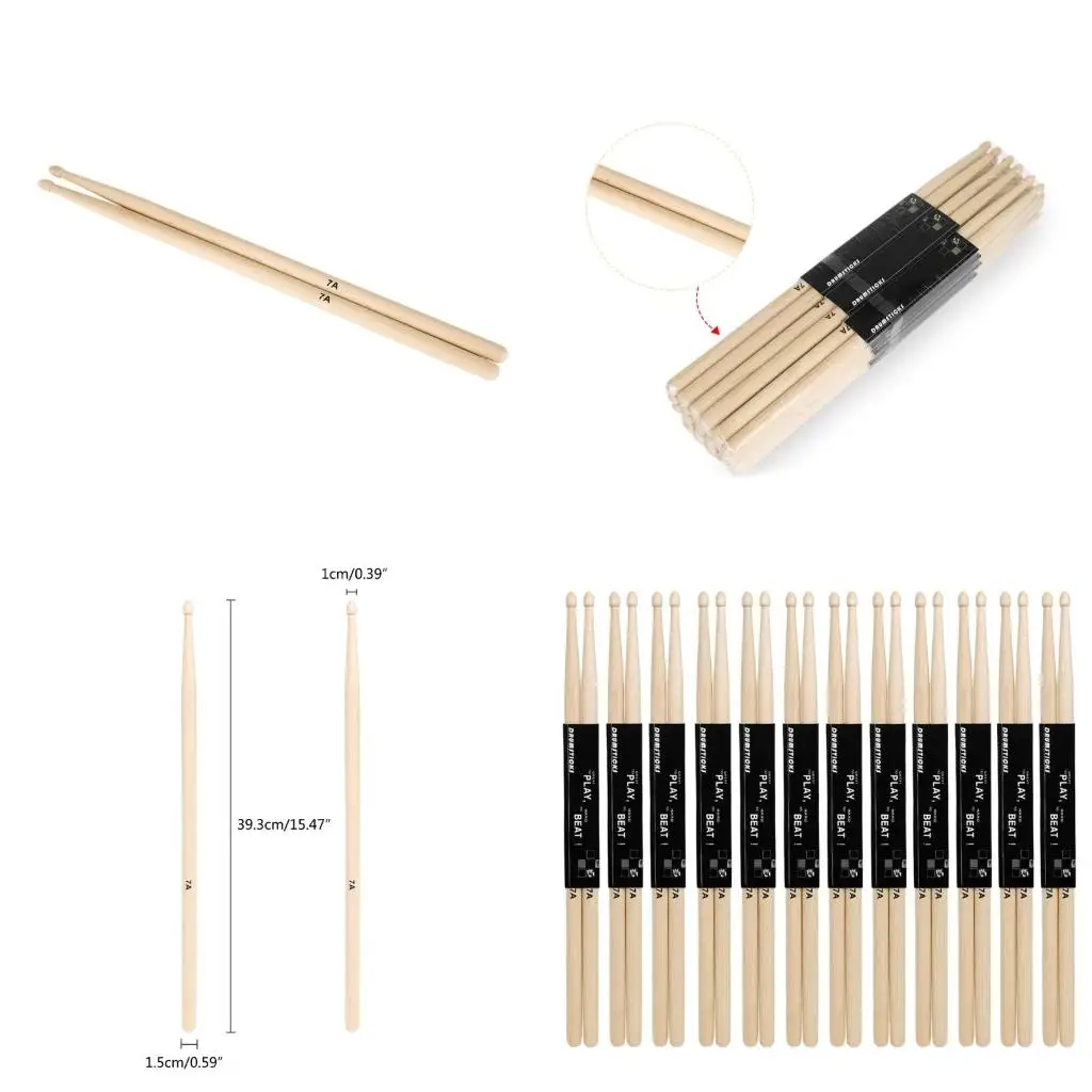 Q39E Classic-7A Drumsticks Maple Drum Sticks Drum Sticks Set Consistent Weight and 12 Pairs Oval Top Drum Sticks