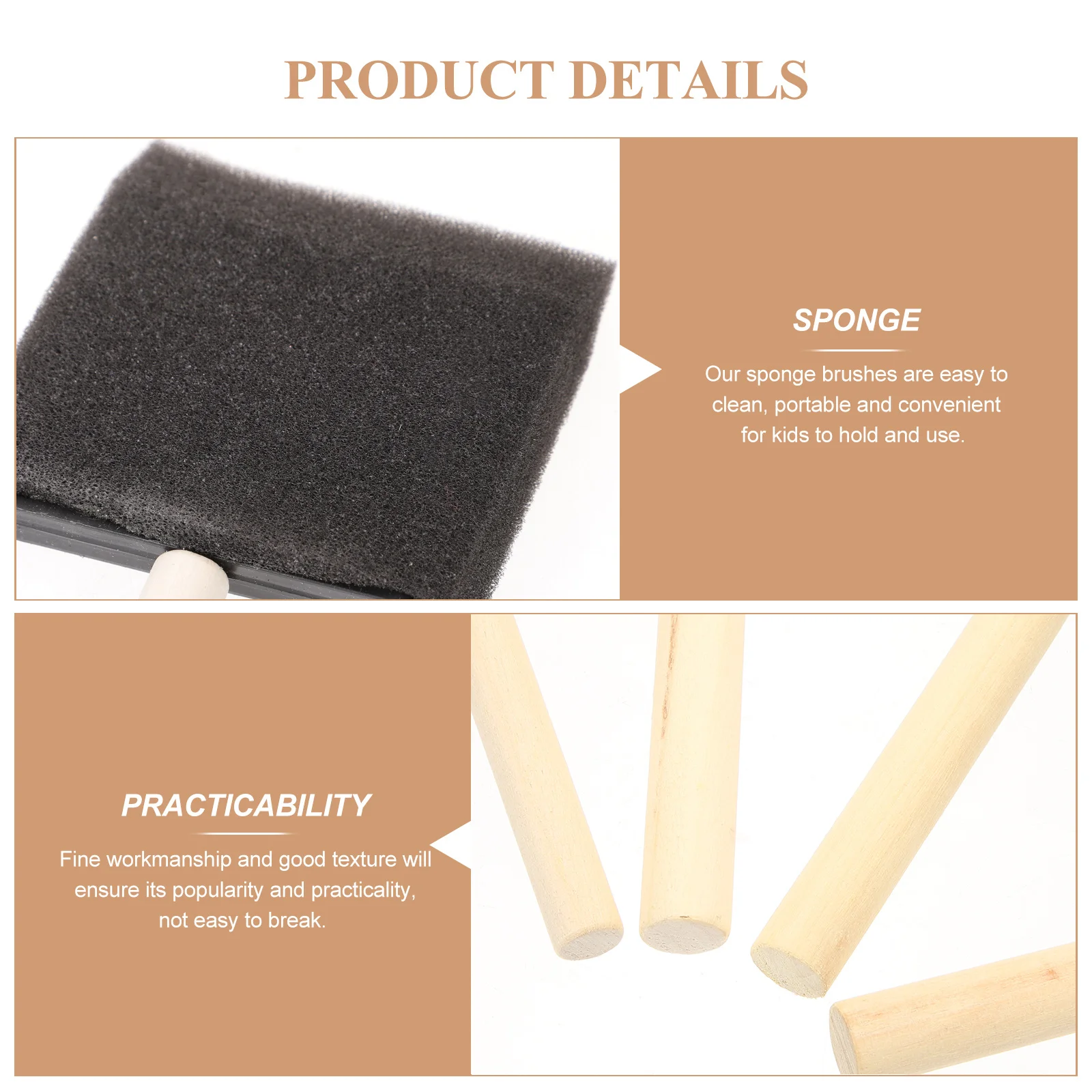 مجموعة من 3 مجموعات من فرش الطلاء، فرشاة إسفنجية بمقبض خشبي للرسم، فرش طلاء رغوية، تطبيق سلس، فن الورنيش السهل #1