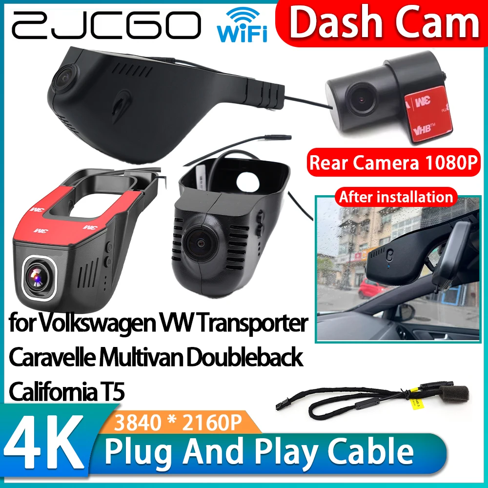 for Volkswagen VW Transporter Caravelle Multivan Doubleback California T5 4K Wifi DVR Video Recorder Dash Cam Front Rear Camera