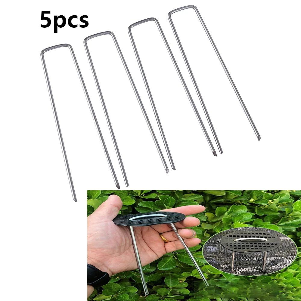 5Pcs Gauge Heavy Duty U-Shaped Garden Stakes Pins Galvanized Landscape Staples for Anchoring Landscape Fabric Irrigation Tubing