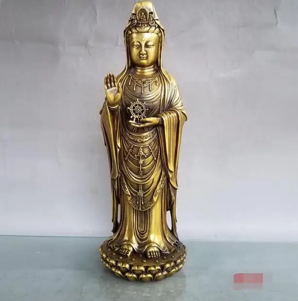 

Chinese Tibet Buddhism Old Bronze Guanyin Kwan-yin Bodhisattva Buddha Statue