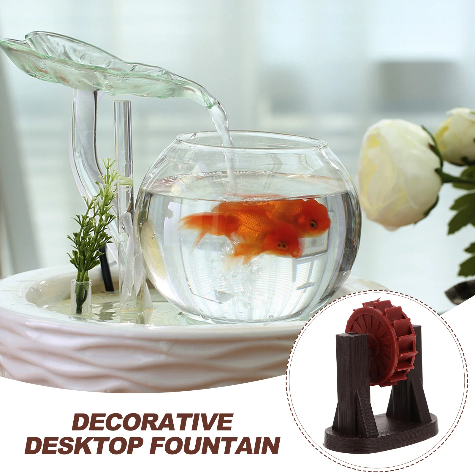 

35mm Brown Water Wheel Decor St for Fish Tank Bonsai DIY Fountain nament Simulation Running Micro Decor