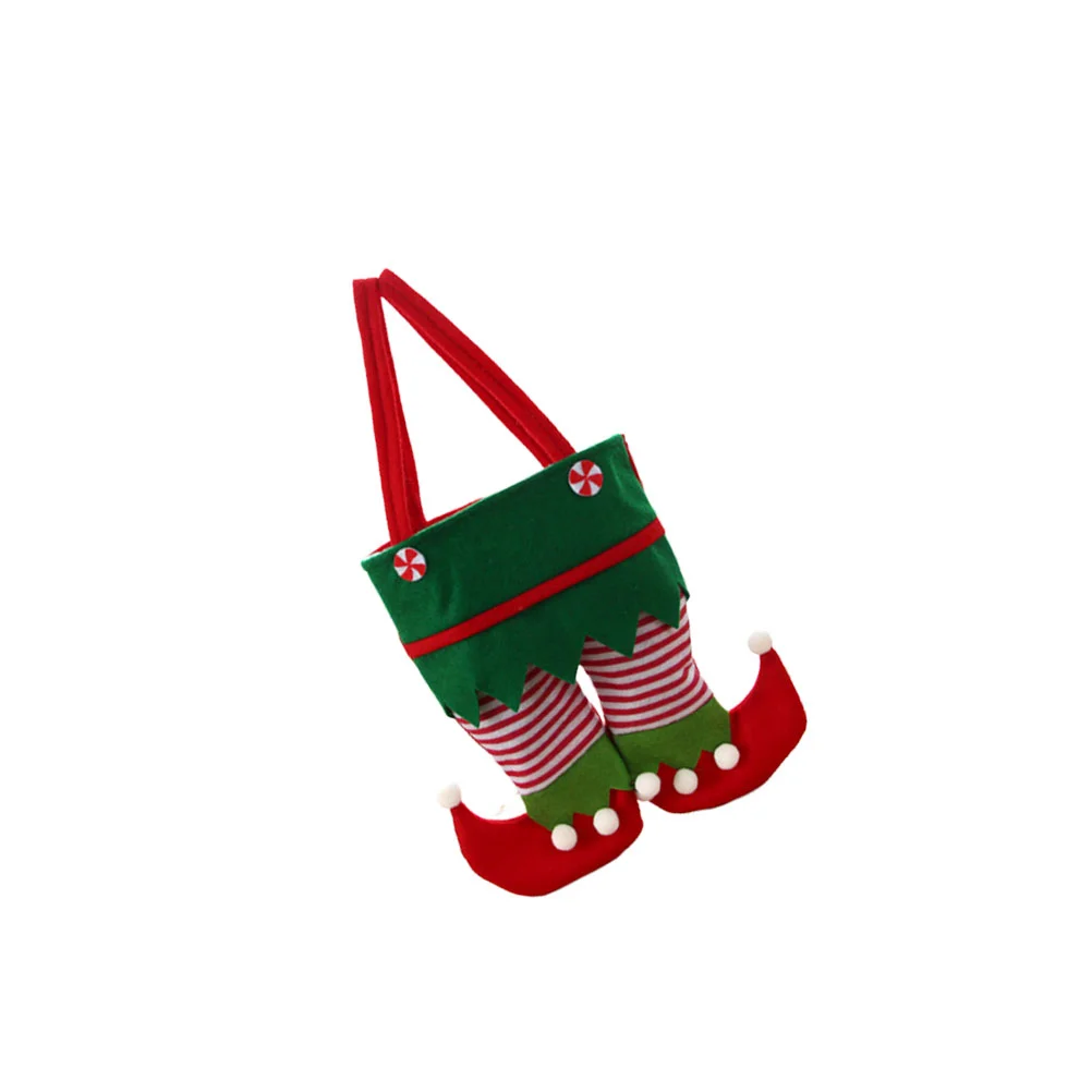 Red Bag Sock Shape Portable Gift Tote Storage Christmas Candy Pants Design Reusable Flat Bottom Easy Carry Party Favor