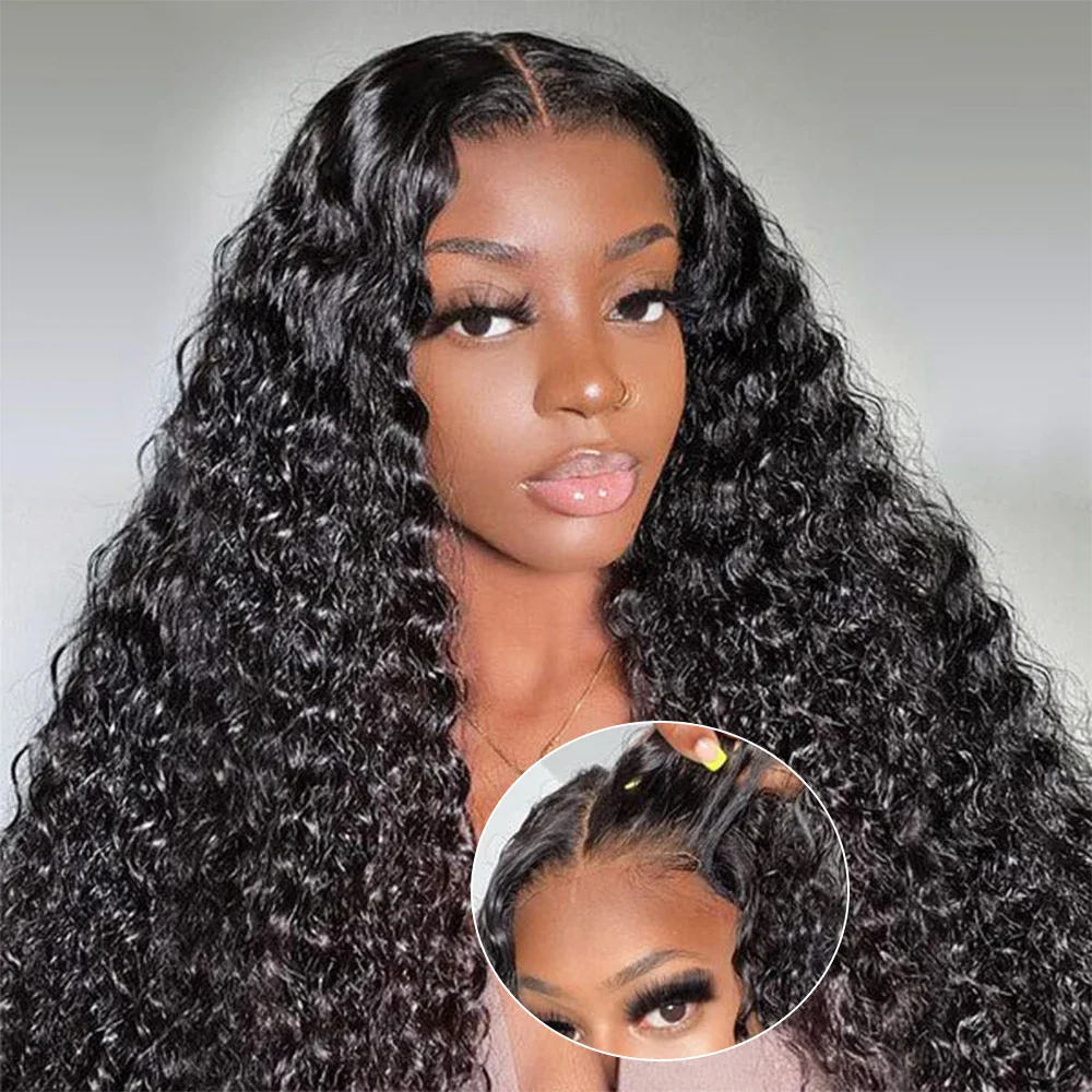 

Human Hair Glueless Wigs Deep Wave Easy Go Pre-Cut 5x5 Lace Closure Brazilian Remy Hair Wig Kinky Curly Lace Wig Pre plucked