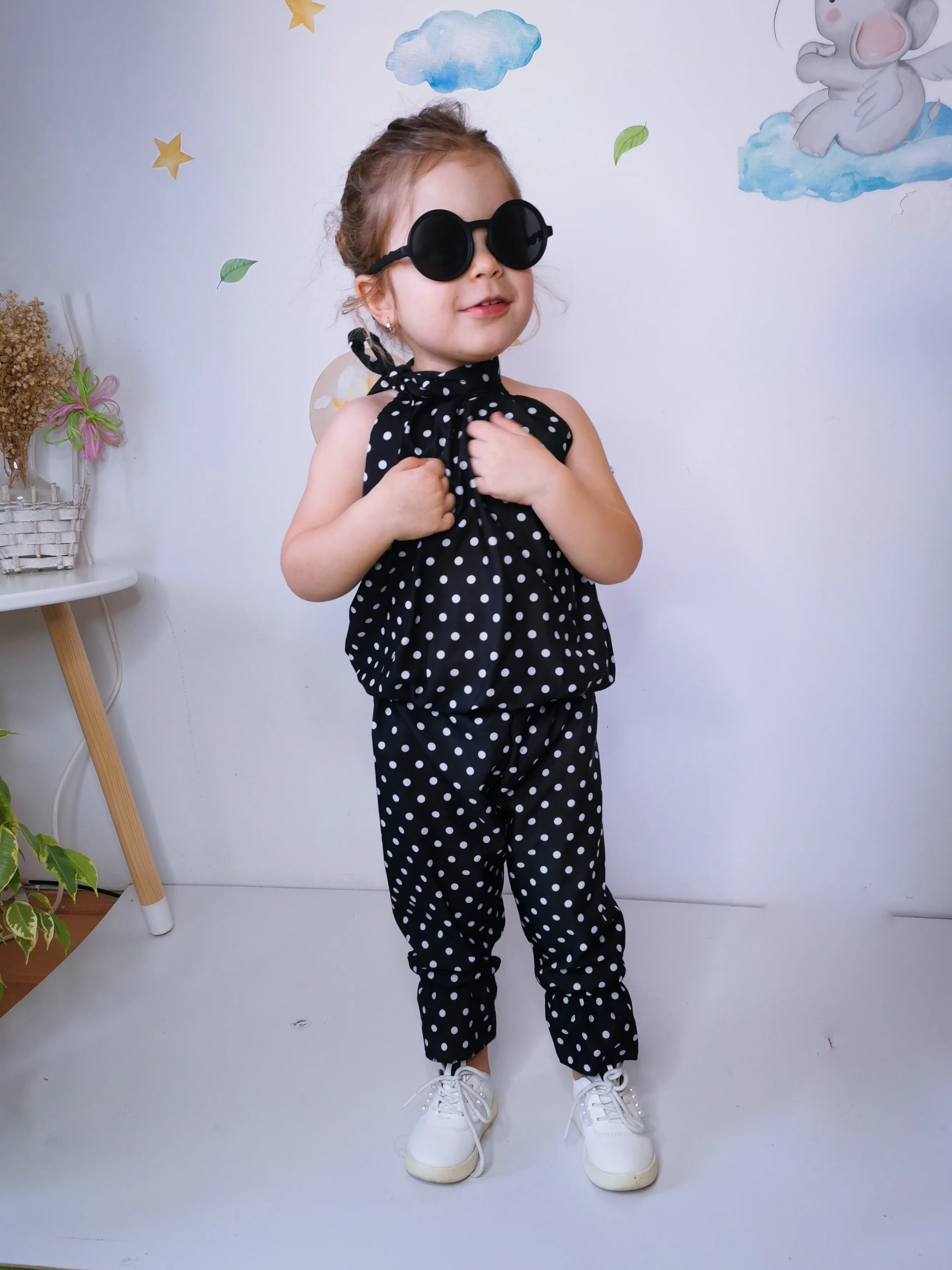 Baby Mädchen Sommer Ärmellose Anzug Nette Polka Dot Tops + Hosen Kleidung Kinder Outwear Sets
