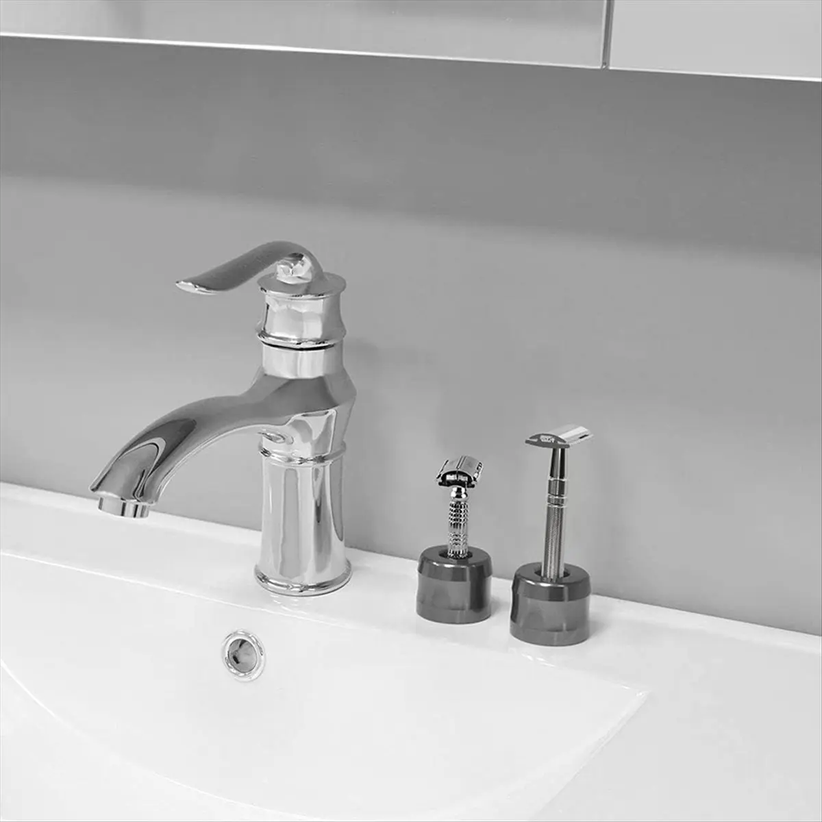 (A75U] 2 Pcs Safety Stand, Opening Dia 0.7inch (18.5mm) Men Shaving Stand for Bathroom for SkinGuard Black Grey
