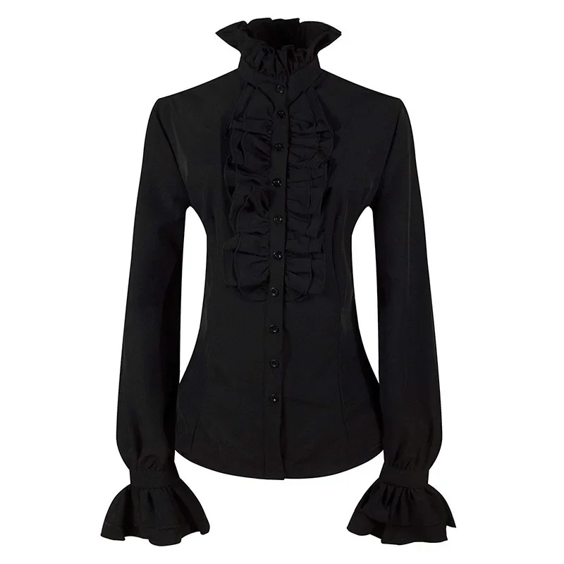 Pop femmes nœud papillon dentelle à volants chemises blanches Vintage Vampire Renaissance victorienne Steampunk médiéval gothique chemise Halloween Cos