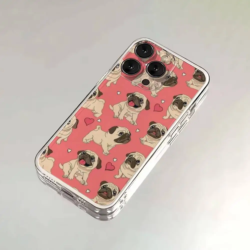 Милый чехол для телефона с изображением мопса для iPhone 6,16,15,14,13,12,11,17 Pro,Max,Plus,X,XS,XR,SE,Mini, прозрачный мягкий чехол