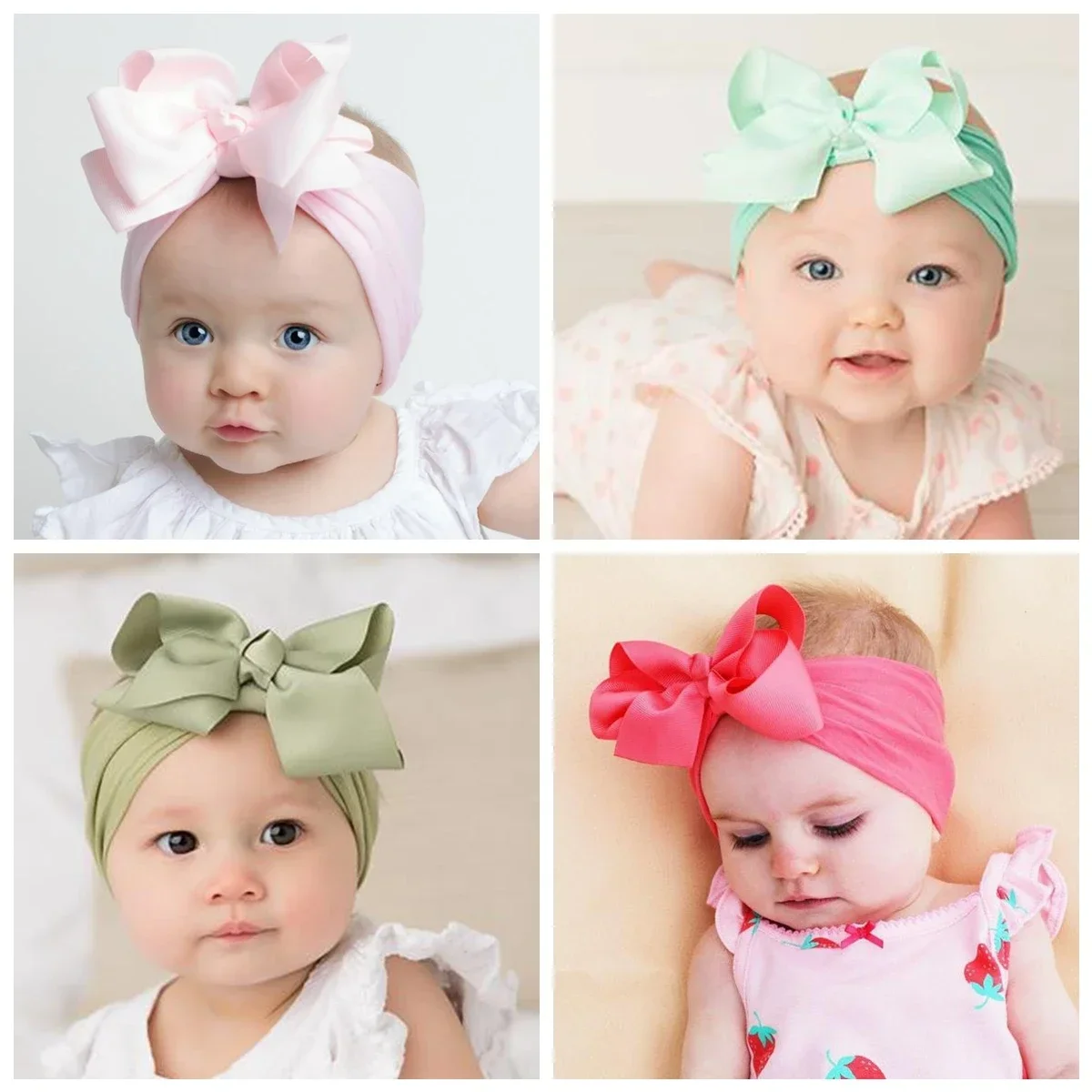 1pcs Baby Wide Ribbon Nylon Turban Girls Big Bows Hair Accessories Child Headband Elastic Hair Bands Ribbon Bows Infant Headwear