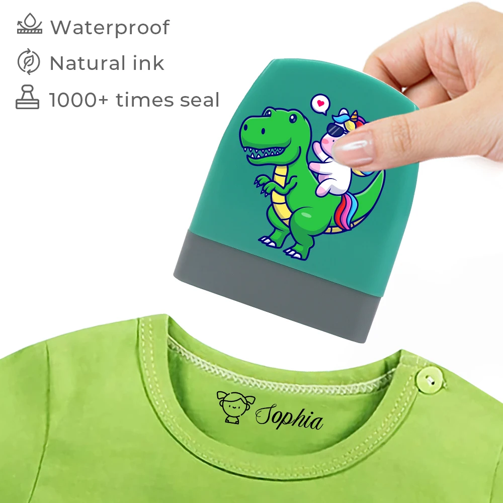 1 Stück personalisierbarer individueller Name Dinosaurier Astronaut Einhorn Katze Stempel zurück zur Schule Stempelkissen Namenssiegel für Schüler