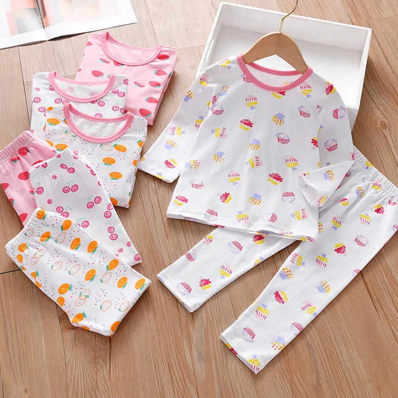 بيجامة قطنية مريحة للأطفال ، فتيات ، أطفال ، كاجوال ، ملابس يومية ، تيشيرت بأكمام طويلة ، بنطلون كبير ، مجموعتان ، من عمر 1-7 سنوات