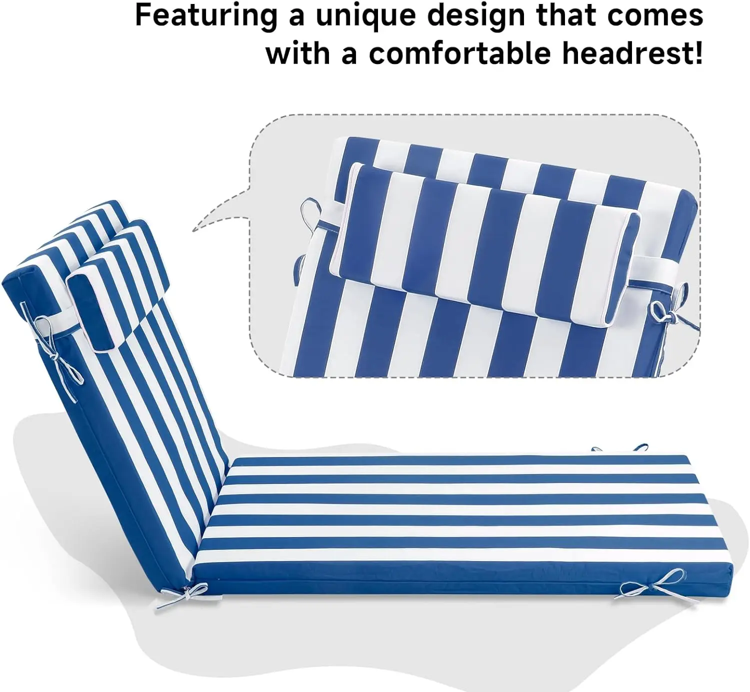 Foldable Outdoor Garden and Beach Chair with Waterproof Pool Lounge Cushion Rectangle Quilted Hotel Bed Pillow for Beach Pool