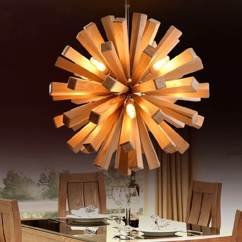 

Nordic Wabi Sabi Pendant Lights Lighting Fixtures Living Room Bedroom Restaurant Solid Wood Flower Shaped Dandelion Decoration