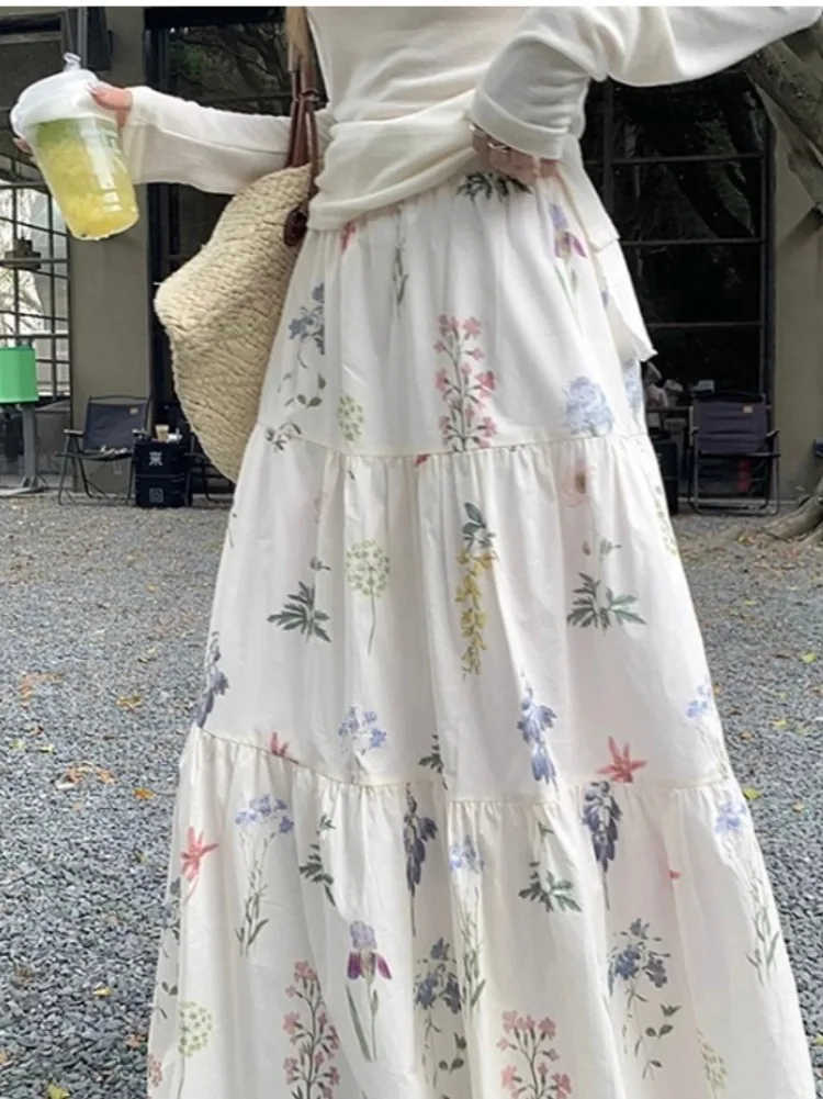 

Chic High Waist Floral Print Long Skirt Ele Women's f-length Faionable Spring Summer Seasonal Sli Trendy Gown