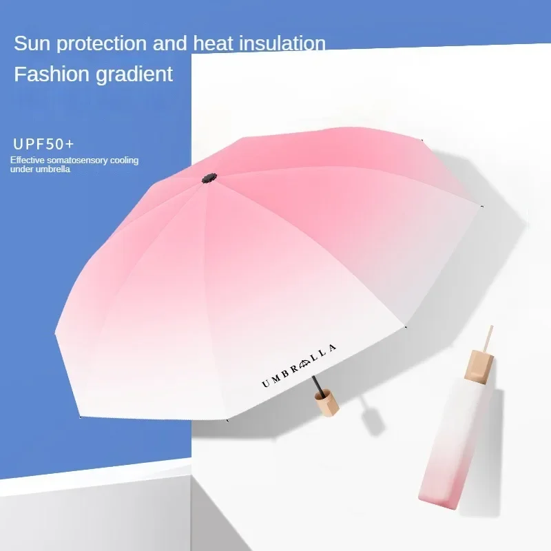 Gradient Color Change Umbrella Umbrellas Portable Folding Umbrella Large Parasol Raincoats for Rain Uv Women\'s 3-stage Holder