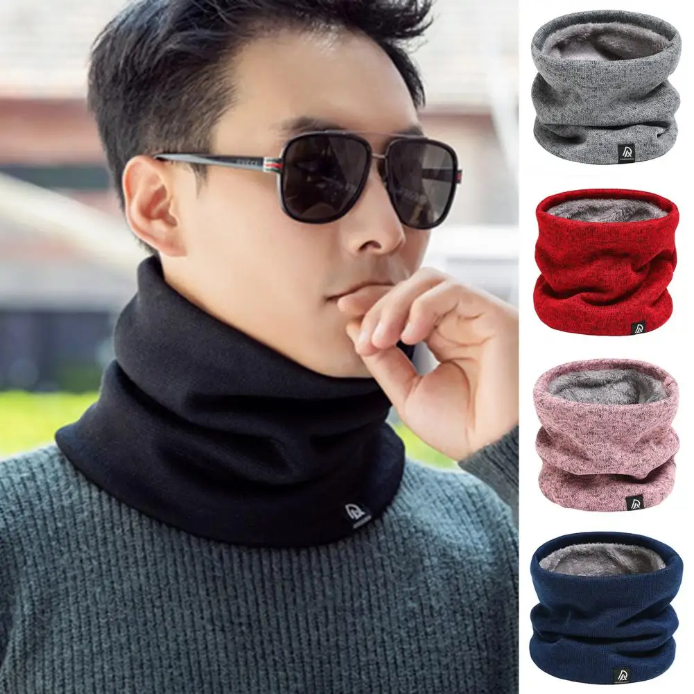 Cozy Scarf Men Scarf Winter Plush Lining Solid Color Scarf Solid Color Letter Logo Thickened Velvet Warm Knitting Neck Gaiter