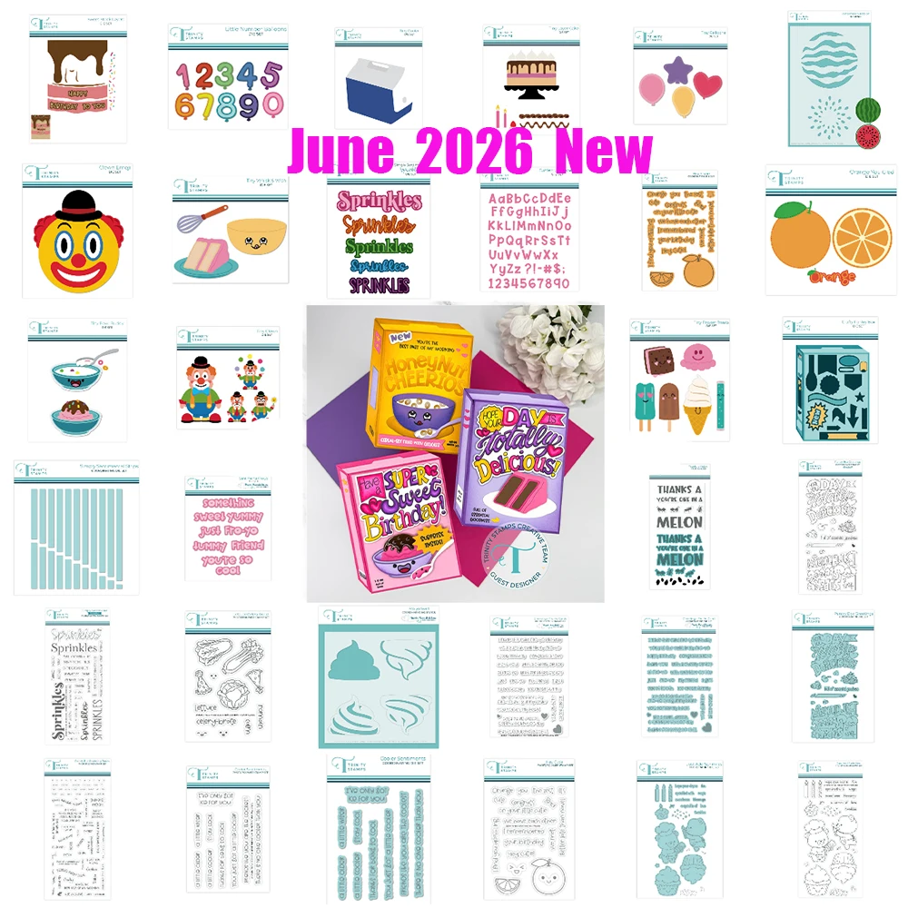 Novidade: Matrizes de Corte de Metal Trinity Stamps Tiny Wisk & Wish Buddy Pantry Box Greetings para Scrapbook Artesanal DIY e Calendário - Junho 2026