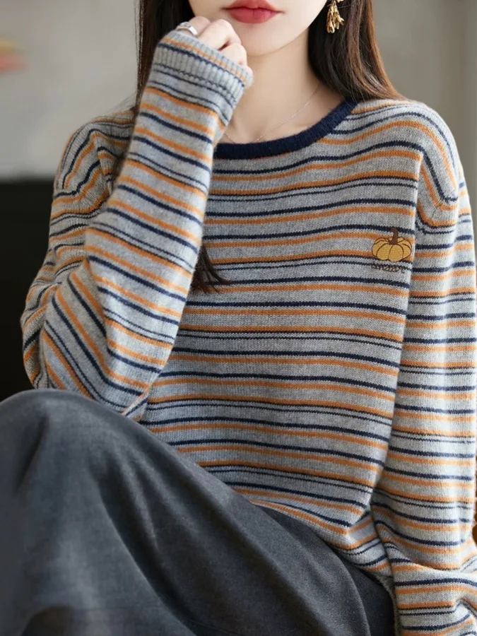 

Ele, вязаный свитер с вышивкой тыквы, женский базовый слой, топ, повседневный, мягкий, теплый, Fce Long Sve, круглый Ne