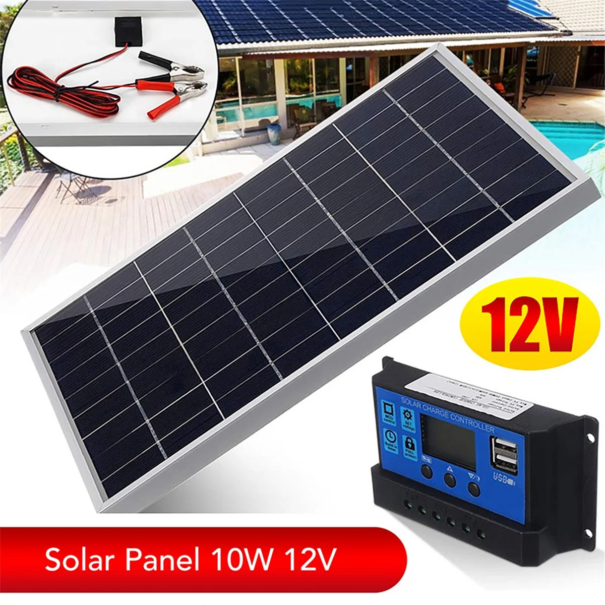 AA98 Solar Panel 10W 12V Polycrystalline IP65 Waterproof Portable 30A Solar Charge Controller Combo for Outdoor