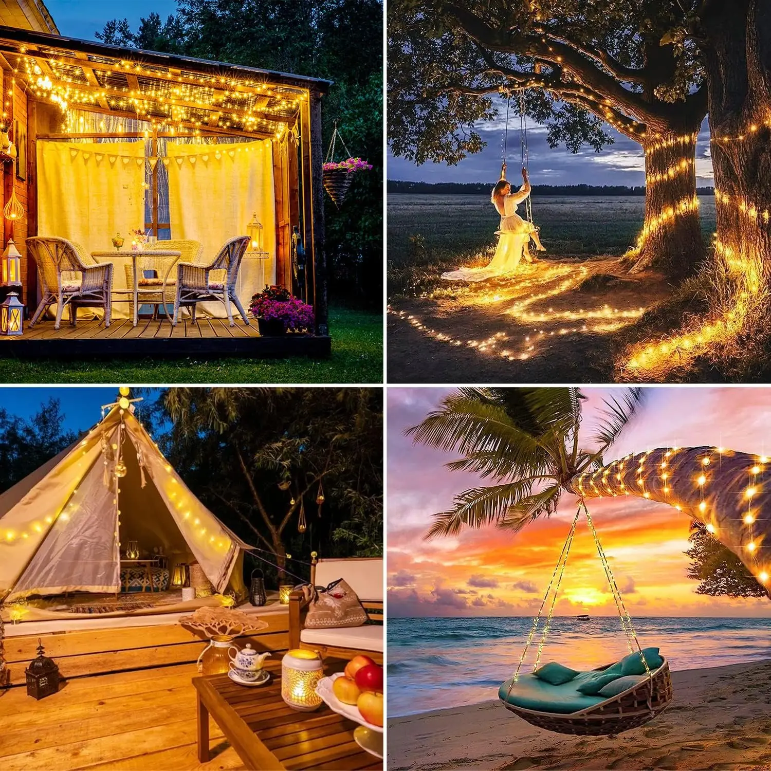 Solar String Lights Outdoor Solar Powered Waterproof Fairy Lights 8 Modes Lights for Christmas Patio Party Tree Yard Decoration