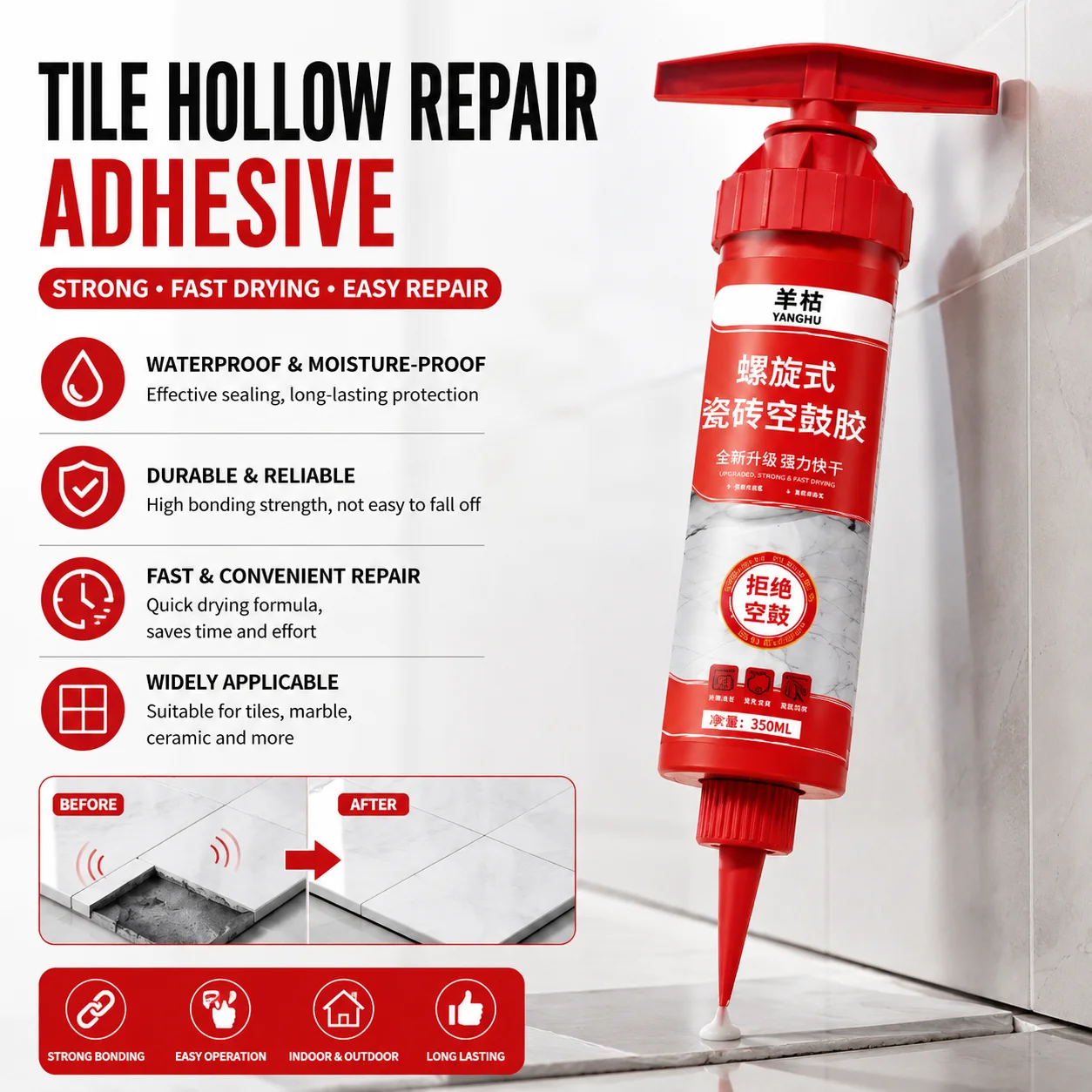 

Spiral Tile Hollow Repair Adhesive Marble Floor Grout Repair Sealant Selfsticking Fast Drying Grouting Adhesive for Floor Tiles