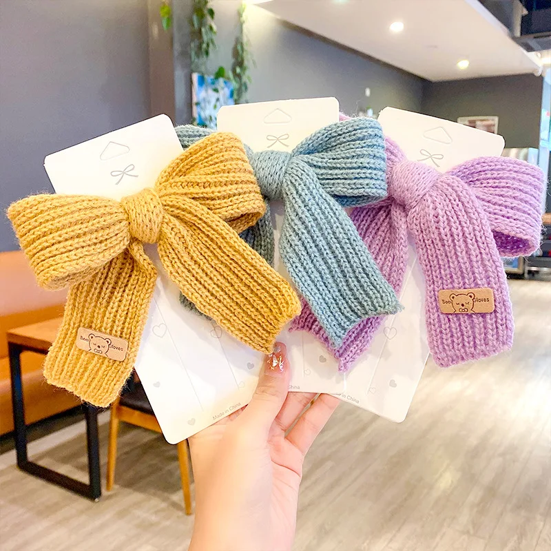 Autumn Winter Hair Clips Cute Bow Wool Hair circle Large Solid Women Accesorios Color Hair Accessories