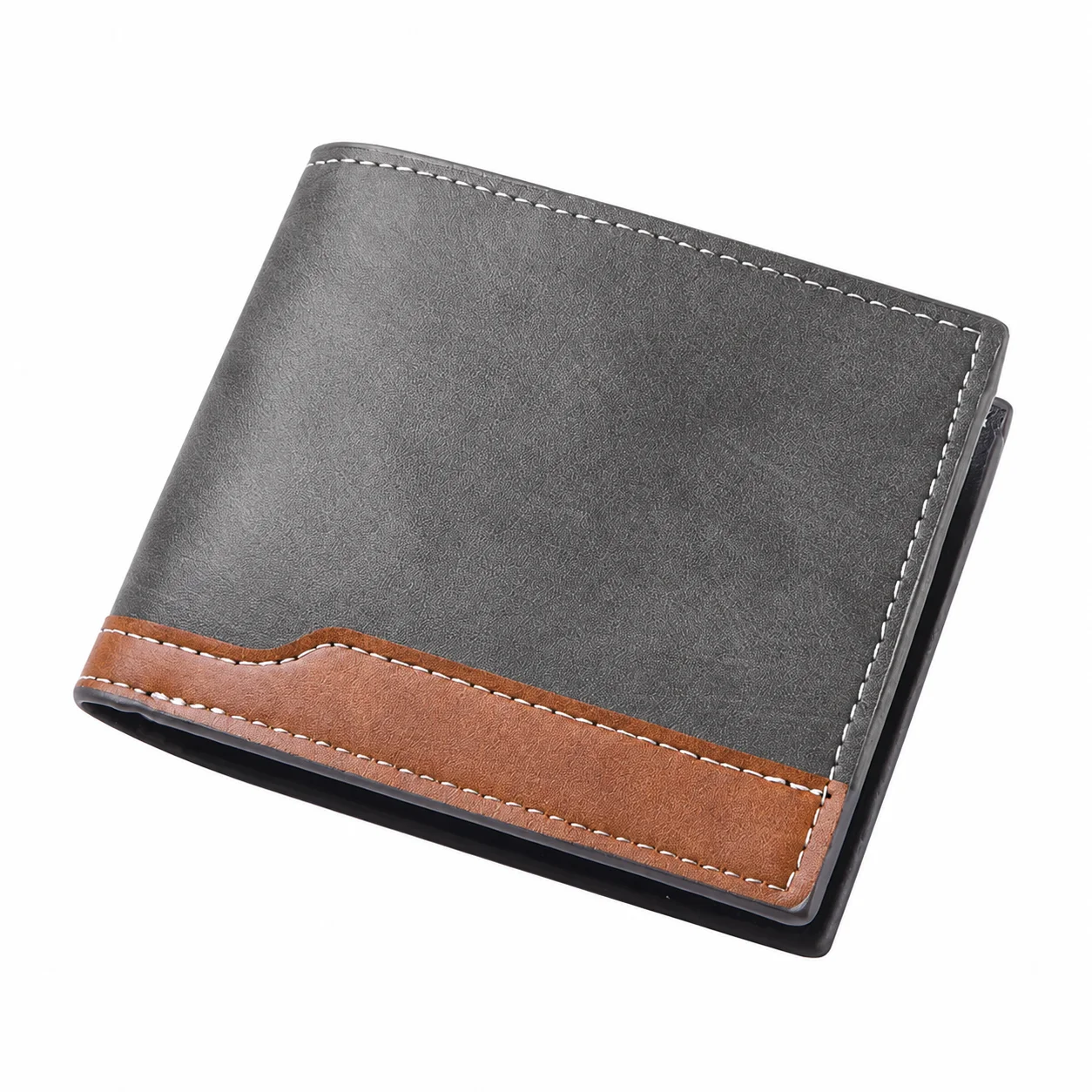 Pu Leather Wallet Color Block Horizontal Wallet Men'S Wallet Scratch-Resistant For Id Storage Coin Storage Cash Storage