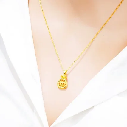 New AU999 gold necklace ladies lucky bag abacus pendant 24K real gold clavicle chain gift New Year gift jewelry