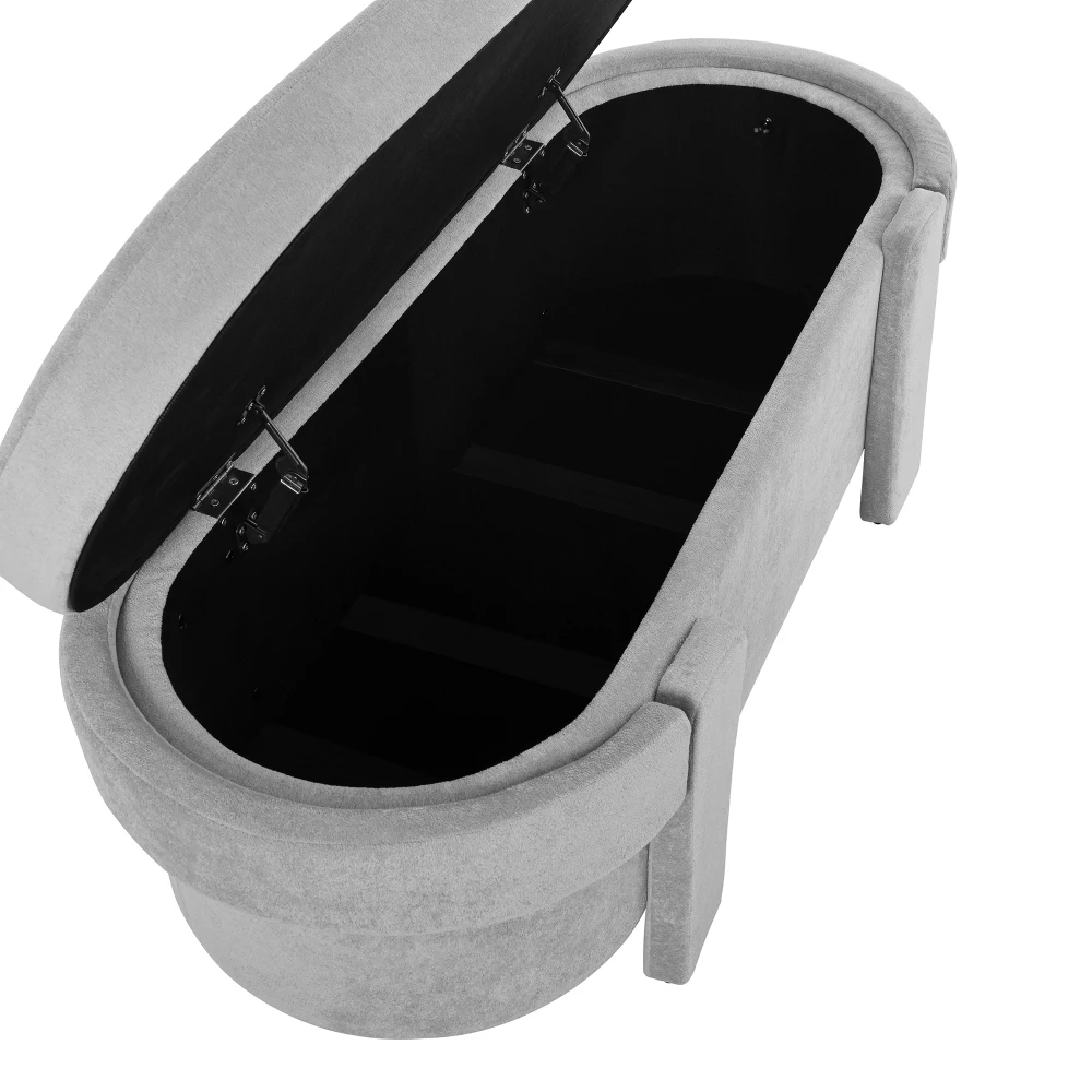 PINGGO Graue Gepolsterte Aufbewahrungsbank mit Deckel 121,5x49x44,5cm Fleece-Sitzbox für Wohnzimmer Schlafzimmer – Detail 15