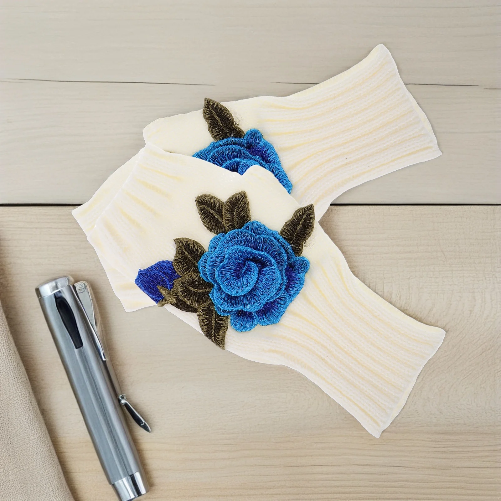 

1Pair Fingerless Gloves Women Floral Design Half Finger Knit Warm Mittens Cold Weather Gloves for Outdoor Indoor