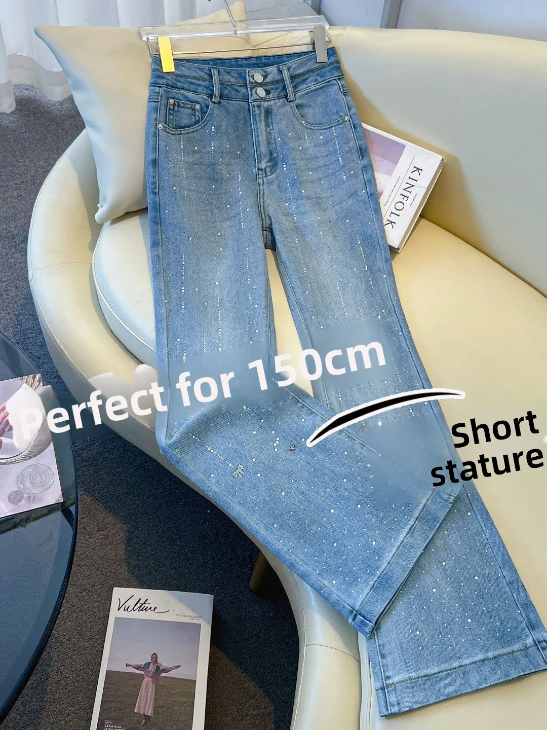 

High Waist Denim Flared Pants Women's Spring Autumn 2026 New Slim Straight Nine Tube Boots Cut Diamond Glue Ladies Jeans