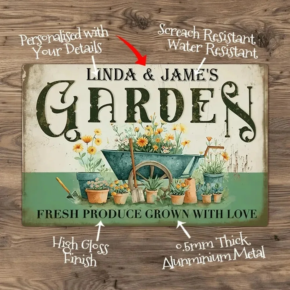 1pc 8×12 Inch 2D Flat Custom Plant Gardener Metal Sign Personalized Name Farmhouse Garden Wall Plaque Decor Gift