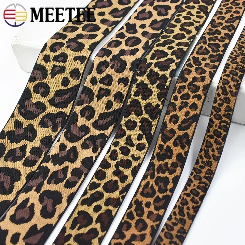 5/10M Meetee 15-50mm Leopard Jacquard Elastic Band Sport Clothing Yoga Pants Streach Ribbon Belt DIY Sewing Accessories