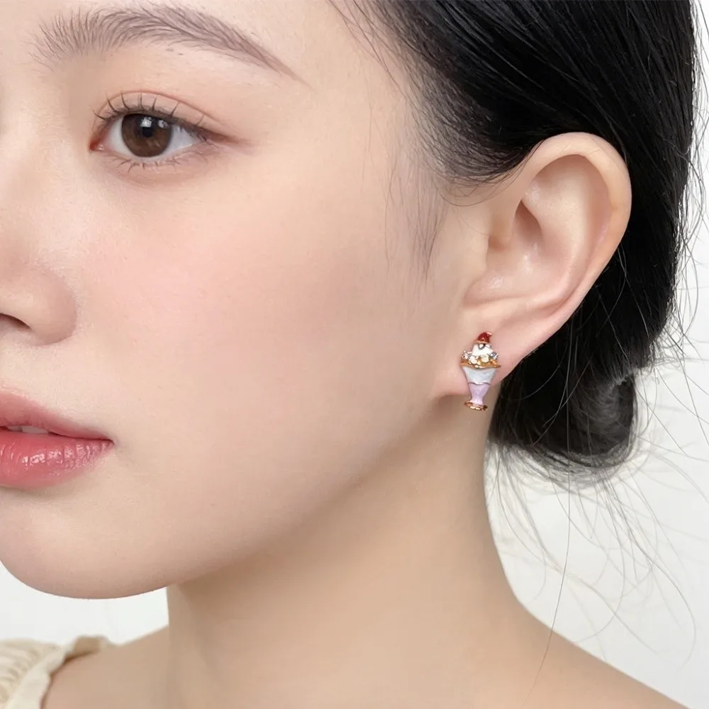 Enamel Birthday Cake Stud Earrings Zircon Sweet Mousse Cake Earrings Childishness Korean Style Ice Cream Ear Studs Hipster