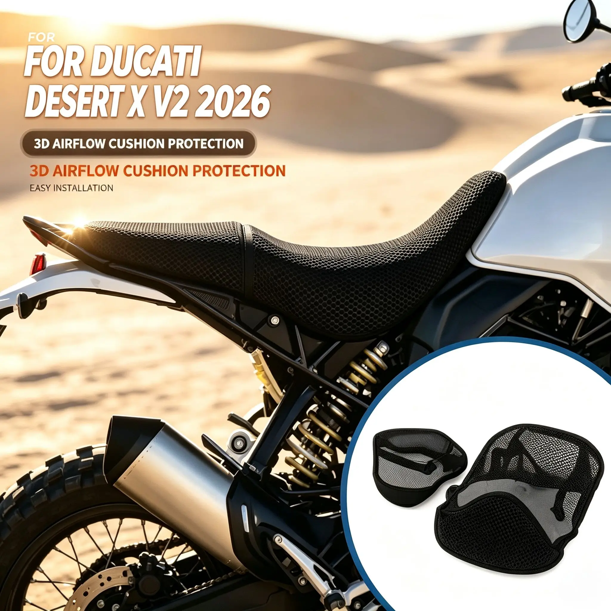 For DUCATI DESERTX V2 Motorcycle Seat cover Air Flow Non-slip Cushion Nylon Mesh Fabric Breathable Cooling Seat cover