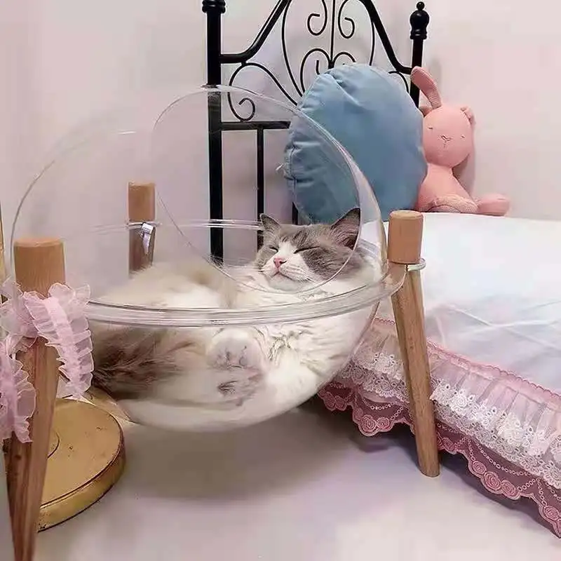 

New Luxury Cat Bed Wood Transparent Acrylic Pet Bed With Soft Mat