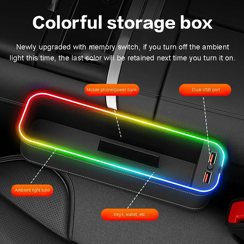 Car Seat Gap Filler Cup Holder 7 Colours Changing LED Car Crevice Storage Organizer Box With 2Usb Charger Car Accessories