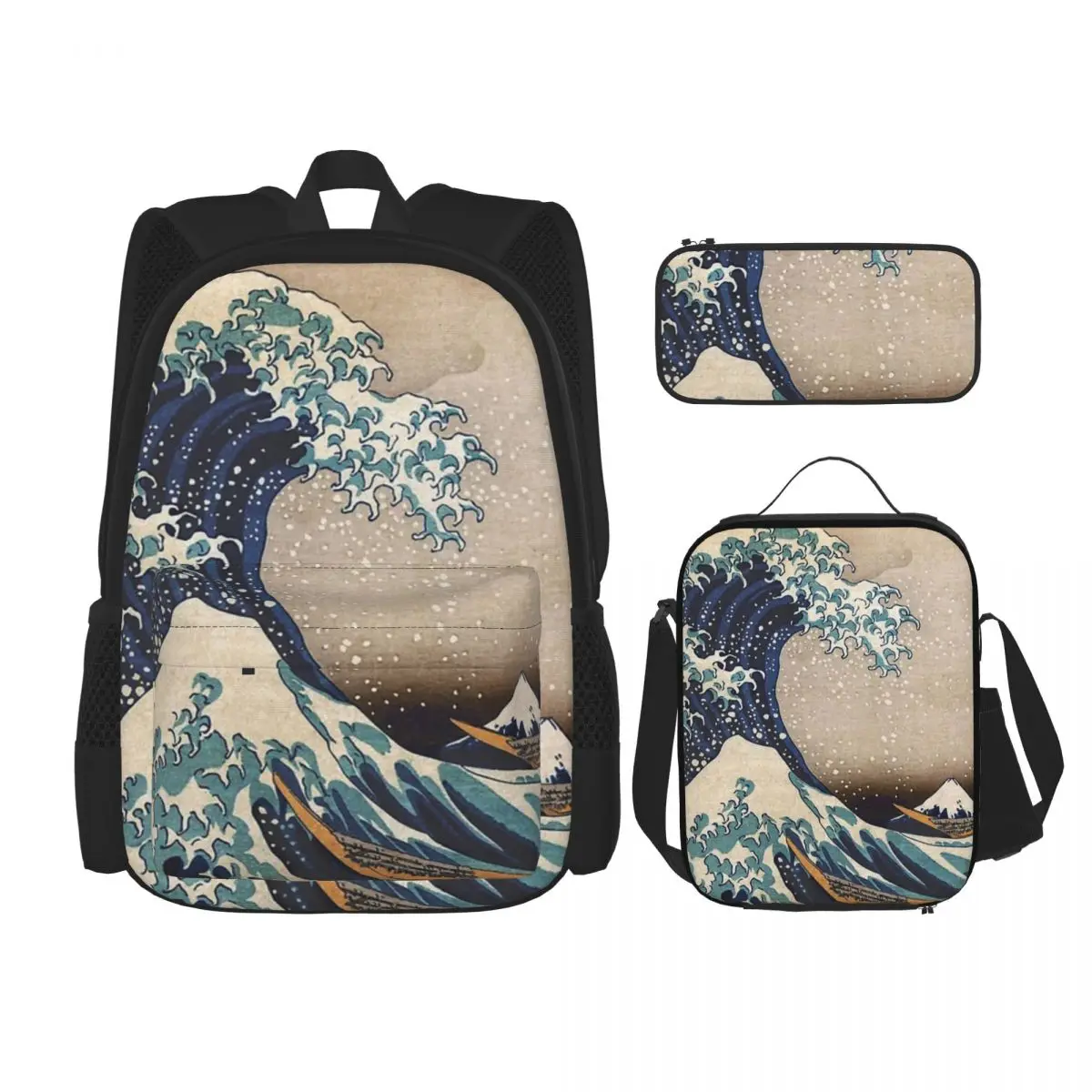 

The Great Wave Off Kanagawa рюкзаки для мальчиков и девочек, детские школьные сумки, детский рюкзак, сумка для ланча, ручка, набор из трех предметов