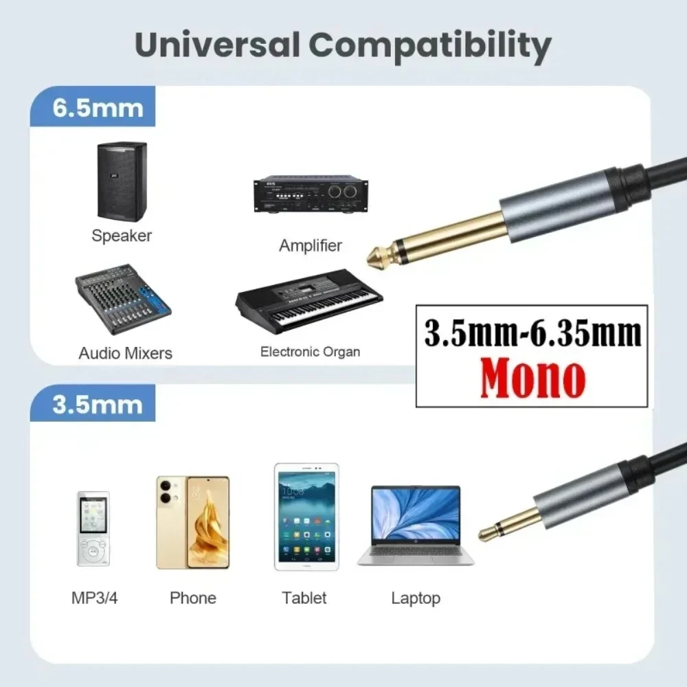 Gold‑Plated Mono TS 6.35mm 1/4 Inch to 3.5mm 1/8 Inch Male to Male Audio Cable Adapter Cord for Guitar Amplifier Speaker Mixer