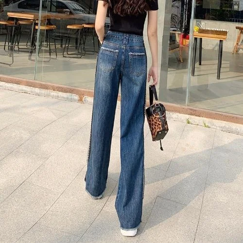 Lente Herfst 2023 Wide-Leg Jeans Vrouwen Hoge Taille Cool Stiksels Student Losse Rechte Denim Broek Vrouwelijke Lange Broek straat