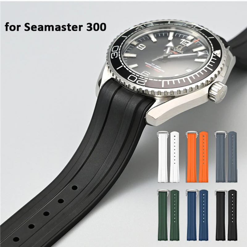 20mm FKM Rubber Watch Band for Omega Seamaster 300 Original Folding Buckle Curved End Strap Diving Sport Fluororubber Watchband