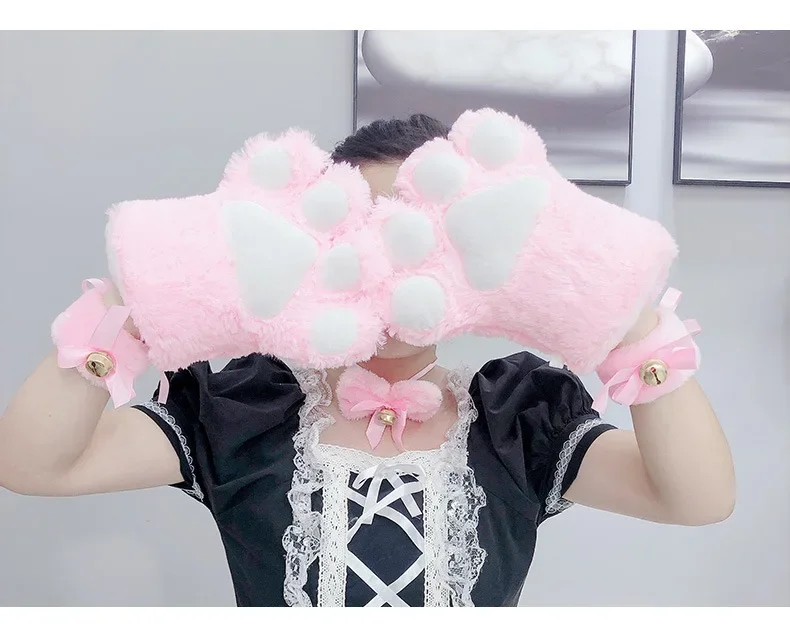 Guantes mullidos y bonitos con forma de garra de gato para Cosplay, manoplas suaves de felpa, guantes cálidos con dedos completos para invierno, accesorios para actuación de Cosplay Kawaii, regalo para niños