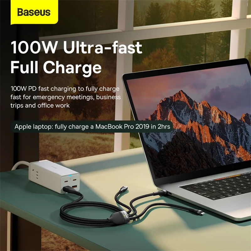 Baseus-3 인 1 USB c형 고속 충전 케이블, PD 100W, 아이폰 13 12 11 프로 맥북 샤오미용 마이크로 USB C 와이어 코드