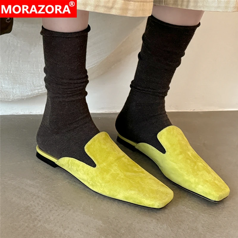 

PLUS Size 34-41 New Kid Suede Leather Women Mules Square Toe Slip On Flat Slippers Woman Fashion Handmade Ladies Casual Shoes