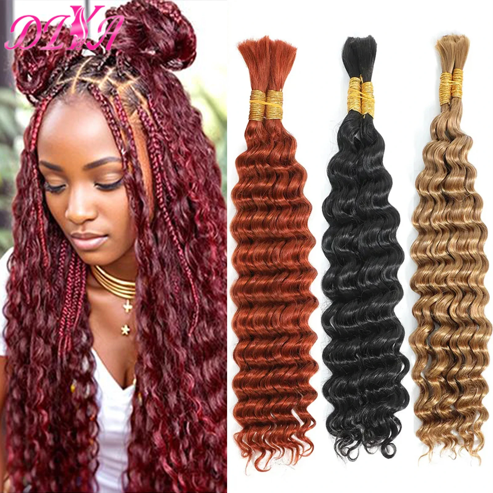 

99J Burgundy Bulk Human Hair for Braiding Highlight Deep Wave Human Hair Bundles No Weft Bundles for Women Hair Extensions