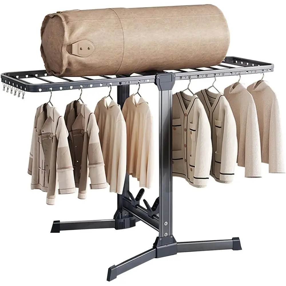 

Collapsible Portable Space-Saving Clothes Drying Rack, Indoor Use for Drying Garments, Towels, Socks, and Shoes, Grey