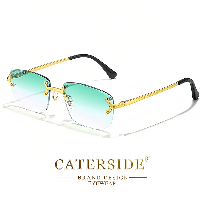 CATERSIDE Retro-Sonnenbrille mit randlosem Metallrahmen und Farbverlauf für Herren, Punk-Luxus-Damenbrille, kleine rechteckige Sonnenbrille – Detail 21