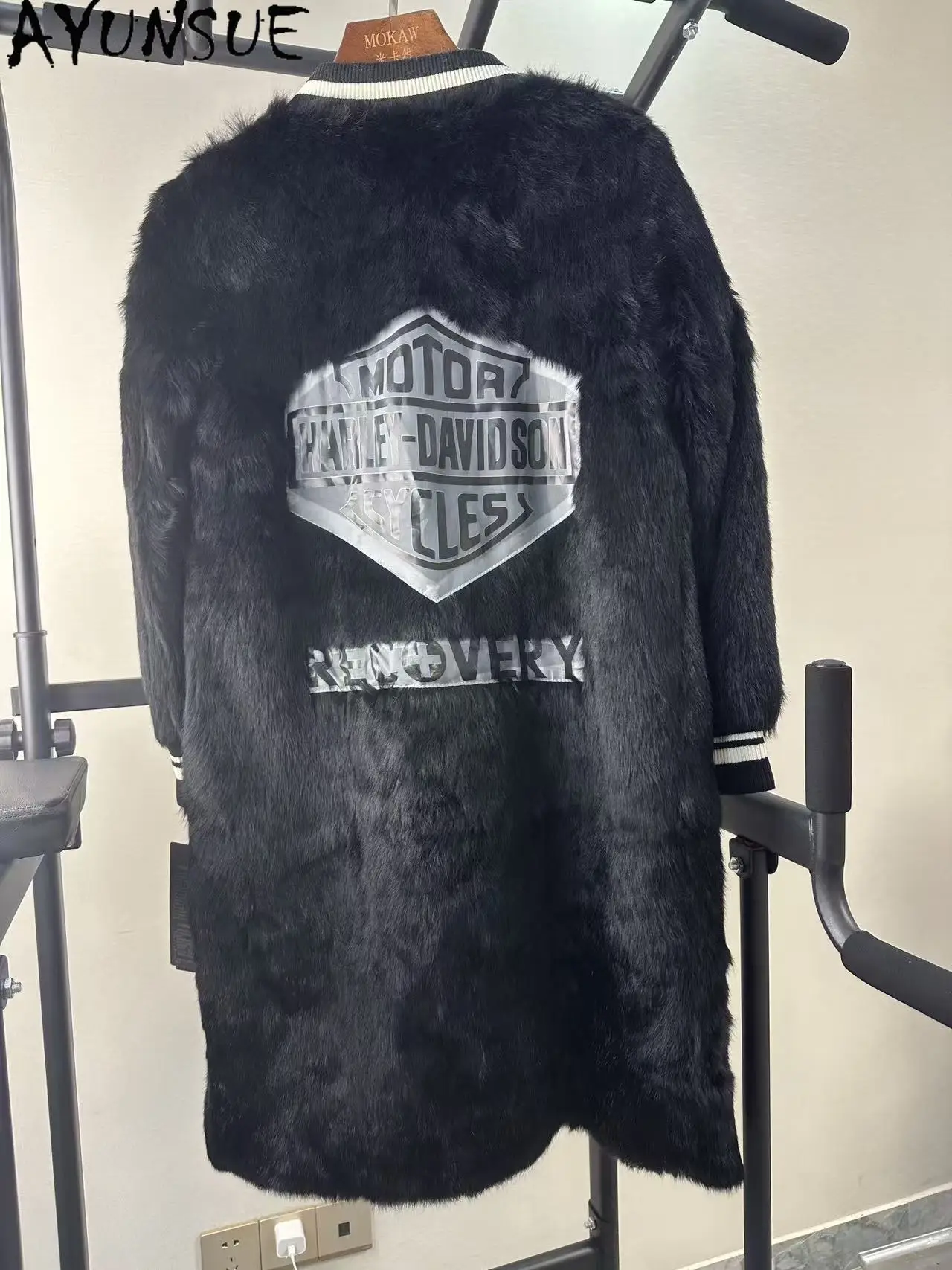 AYUNSUE سترة فرو الأرنب الحقيقي ملابس النساء الشتوية معطف متوسط الطول معاطف دافئة فريدة من نوعها تعزيز عيوب صغيرة لا استرداد لا تبادل #4